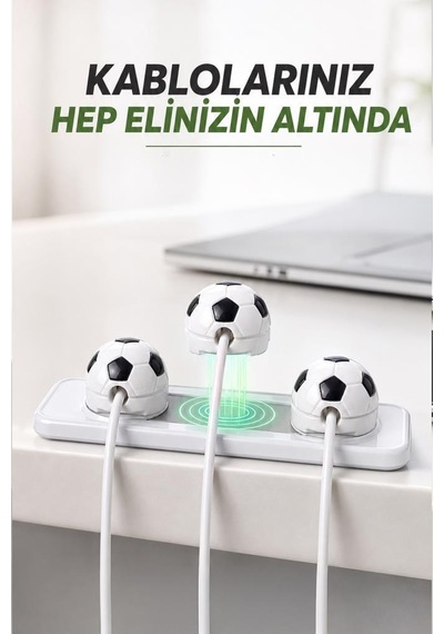 Futbol Topu Figürlü Manyetik Kablo Düzenleyici Ch01 Beyaz