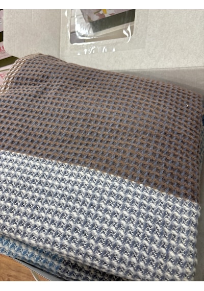 Sesli Comfort Kahve Mavi Bej Skoç Pamuk Örme Battaniye 200x220 Çift Kişilik Battal Diğer