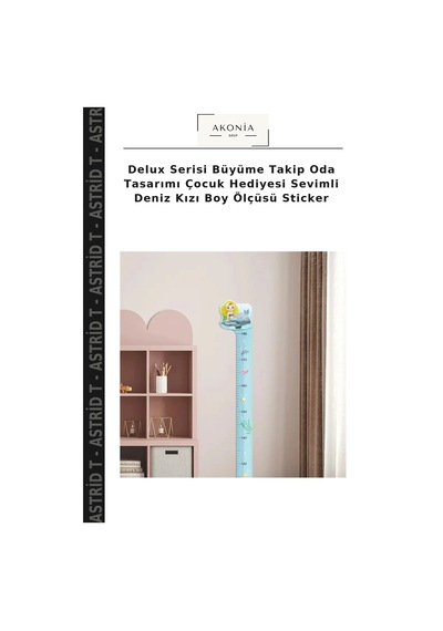 Delux Serisi Büyüme Takip Oda Tasarımı Çocuk Hediyesi Sevimli Deniz Kızı Boy Ölçüsü Sticker