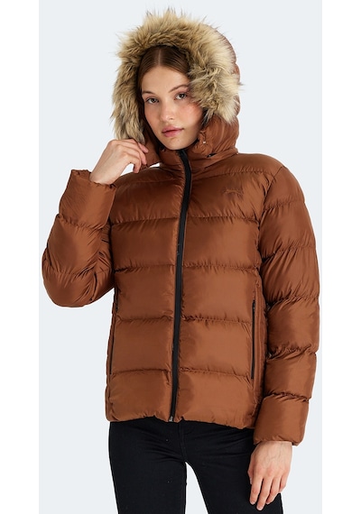 Slazenger GUEST Kadın Kapüşonlu Şişme Taba Mont & Kaban