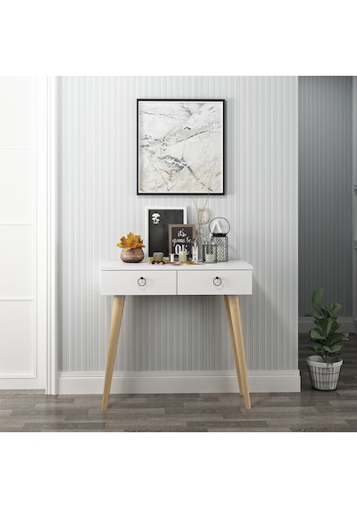 Dekorosso Arden Ahşap Ayaklı Modern Dekoratif Dresuar Beyaz 72cm Beyaz