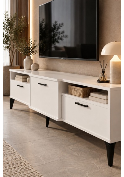 Sulorahome Metalik Beyaz Tv Sehpası 160x40 Cm