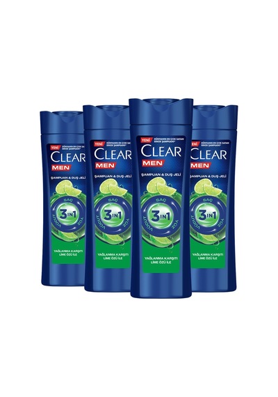Men 3in1 Şampuan & Duş Jeli Yağlanma Karşıtı Lime Özü 350 Ml X4