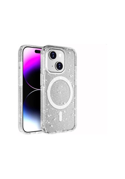 Apple Uyumlu iPhone 14 Plus İle Kılıf Magsafe Şarj Özellikli Parlayan Simli Saydam Renkli Kapak