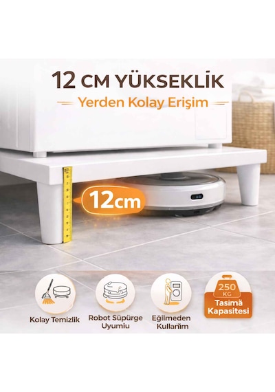 İmt Aksesuar Çamaşır Makinesi Yükseltici 60x60 Cm 12 Cm Platform Robot Süpürge Uyumlu Titreşim Azaltıcı Beyaz İmt Aksesuar Çamaşır Makinesi Yükseltici 60x60 Cm 12 Cm Platform Robot Süpürge Uyumlu Titreşim Azaltıcı Beyaz