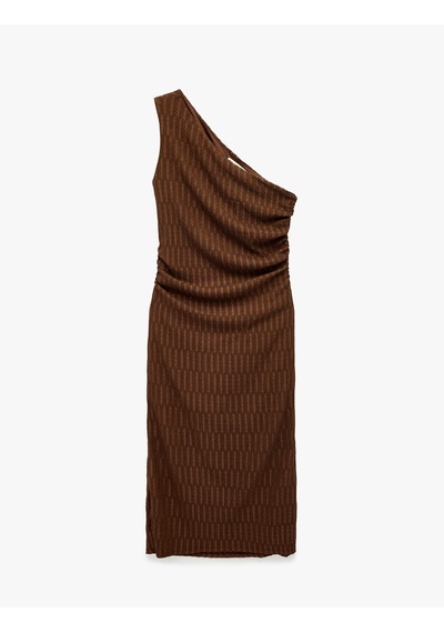 Koton Tek Omuz Kolsuz Slim Fit Bürümcük Uzun Elbise Kahverengi 6sal80061ık Kahve