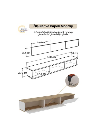 Tda1805dbg Meyra Duvara Montaj Tv Sehpası Safirmeşe-beyaz-gold 180cm Safirmeşe - Beyaz - Altın
