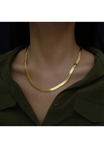Forentina Altın Kaplama Yassı Yılan Zincir Kolye Ps3704 Sarı