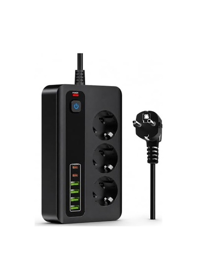 Pro P10 3000w Akım Korumalı Priz - 3 Ac Çıkışlı, 4 Usb Ve 2 Type-c Girişli Çoklu Priz, Hızlı Şarj Destekli Grup Priz Siyah