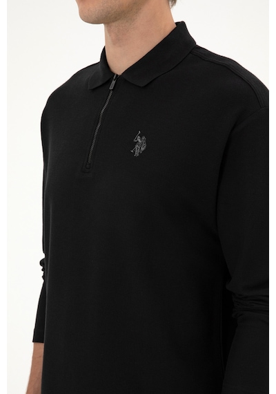 U.S. Polo Assn. Erkek Comfort Fit Yarım Fermuarlı Siyah Sweatshirt 50313754-VR046