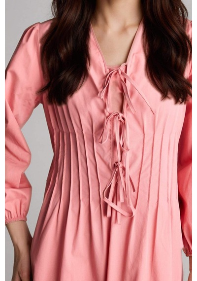 Defacto V Yaka Poplin Maxi Elbise G0015ax26spbr96 Pembe-br96