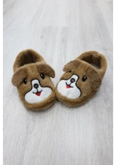 Modafocus Çocuk Köpekli Peluş Panduf - Kahve Kahve