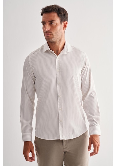 İmza Beyaz Yarım İtalyan Yaka Uzun Kol Cepsiz Slim Fit Cls Gömlek 1004255174 Optik Beyaz