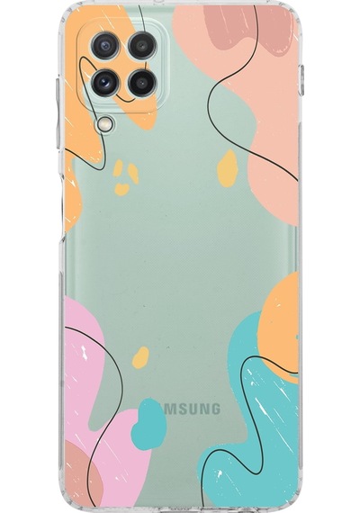 Samsung Uyumlu Galaxy A22 Kamera Korumalı Kapak Karışık Renkler Tasarımlı Şeffaf Kılıf Şeffaf