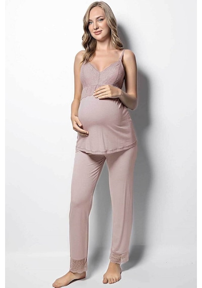 Monamise 18431 Hamile Lohusa Sabahlıklı Pijama Takım - Vizon