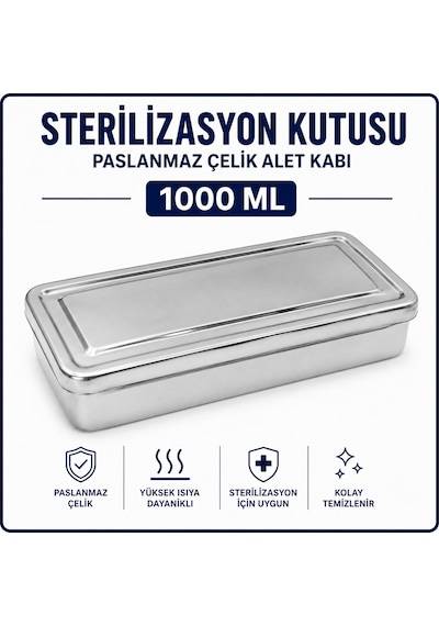 Sterilizasyon Kutusu - Paslanmaz Çelik Alet Kabı 1 L