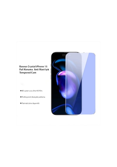 Baseus Crystal İphone 15 Full Koruma Anti Mavi Işık Tempered Cam Ekran Koruyucu 2 Adet Set- 5775 Mh-hs8220-1801