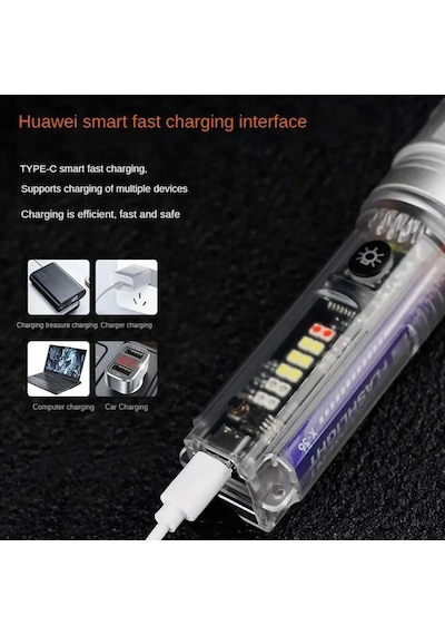 Güneş Şarj Edilebilir Usb Fener Güçlü Led El Feneri Güçlü Odaklı Uzun Menzilli F-365-silver F-365-silver Gri