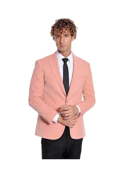 Wessi Geniş Sivri Yakalı Kadife Pembe Erkek Ceket - Wessi Pembe