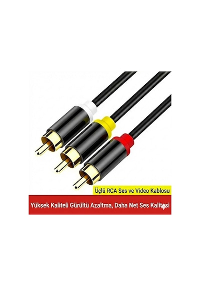 3 Rca To 3 Rca Tos Kablosu 10m Sarı Kırmızı Beyaz Lale Jak Av Ses Ve Görüntü Kablosu Altın Uçlu