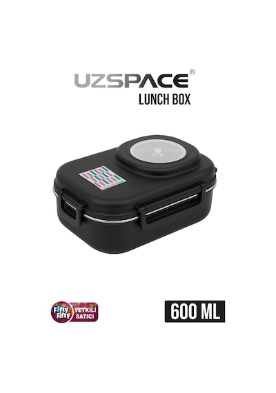 Uzspace 600 Ml Çorba Kaseli-çelik Kaşık Çatallı Paslanmaz Çelik Bento Lunch Box Yeni Nesil Sefer Tası-fflbox8021600 Siyah