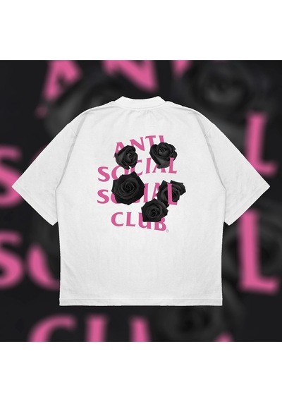 Startmore Anti Social Social Club Black Rose Oversize Unisex Pamuklu Nefes Alan Kalın Kumaşl Beyaz