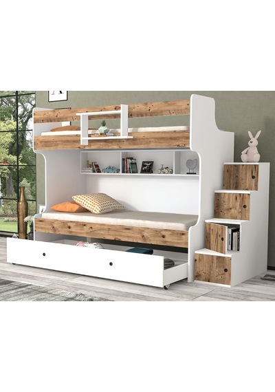 Napoli Yavrulu Seyyar Merdivenli Ranza Çam Beyaz M2 90 X 190 Cm