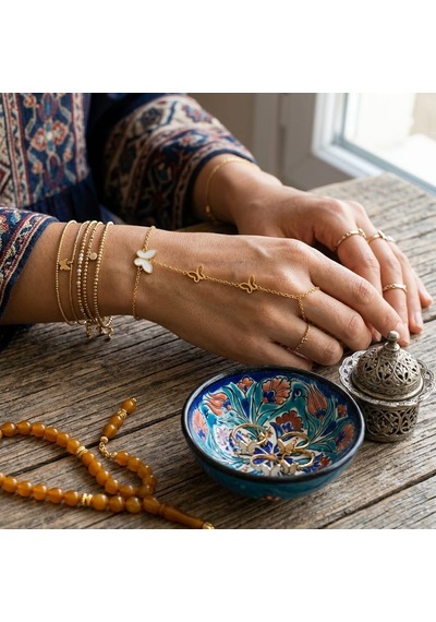 Butterfly Grace Hand Chain Üçlü Kelebek Figürlü Şahmeran Bileklik Çok Renkli