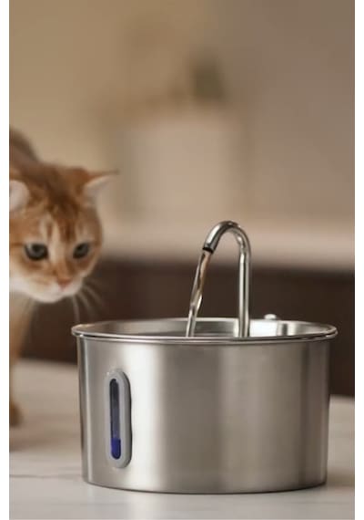 Su Seviyesi Göstergeli 2.2 L Paslanmaz Çelik Kedi Köpek Için Su Pınarı Su Çeşmesi Su Sebili S12