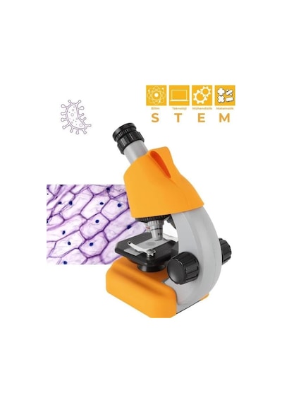 Sarı Stem Mikroskop Seti 100x 400x 1200x Plastik Gövdeli Bilim Kiti