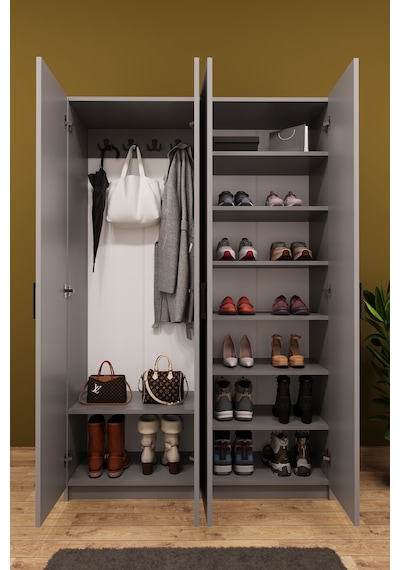 Asra Trend Vestiyer & Portmanto V-08 %100 MDF 4 Kapaklı Geniş Ayakkabılık Kül Gri