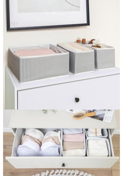 8 Li Çekmece Düzenleyici Organizer Dekoratif Sepet Hurç 8 Li Çekmece Çizgili Genel