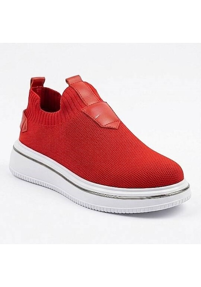 Daytex 1111 Erkek Slip-on - Full Triko Örgü Sportif Kalın Eva Taban Sneaker Kırmızı
