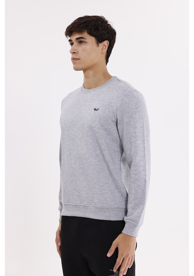 Rowinger Göğüs Logolu Bisiklet Yaka Rahat Kalıp Mevsimlik Sweatshirt Grey