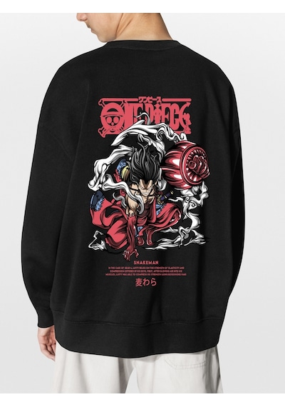 Unisex Siyah Snakeman Baskılı Hoodie Oversize Kapşonsuz Sweatshirt Siyah