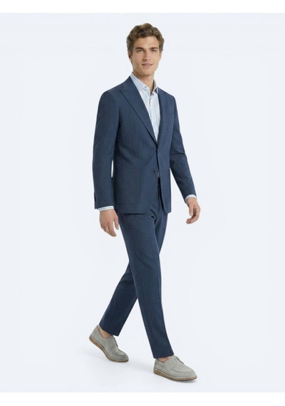 Kip Mavi Çizgili Comfort Fit Takım Elbise
