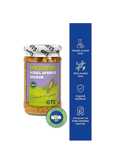 Ots Organik Haşlanmış Mısır 310 gr (Organik Sertifikalı, Pestisit Analizli)