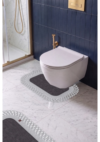Banyo Paspası Takımı 70x110+50x70 Cm Dış Trikot Antrasit Gri & Gümüş Gri