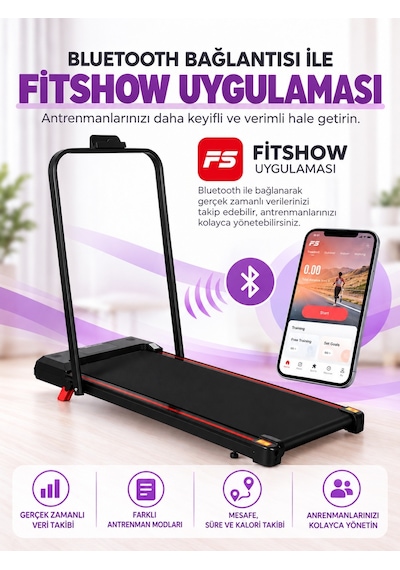 Relax Bluetoothlu Uzaktan Kumandalı Portatif Yürüme Ve Koşu Bandı Siyah