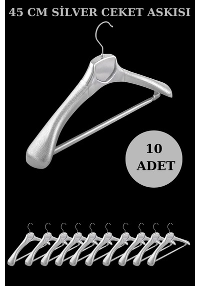 Ceket Askısı Plastik A Kalite Gümüş Kaplama Kıyafet Takım Elbise Askısı 10 Adet Diğer