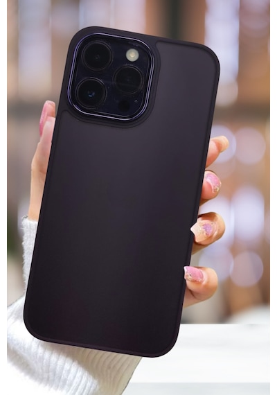 Fibaks iPhone 15 Pro Uyumlu Kılıf Metal Çerçeve Hassas Butonlu Renkli Buzlu Şeffaf Transparan Kapak Mor