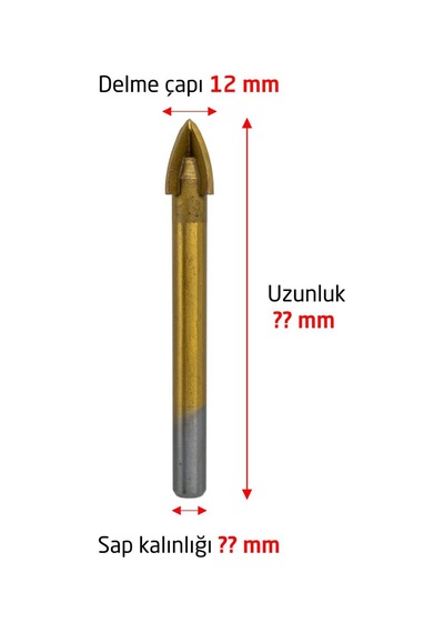6177 Ok Tipi 4 Elmaslı Cam Fayans Delme Matkap Ucu 12 Mm