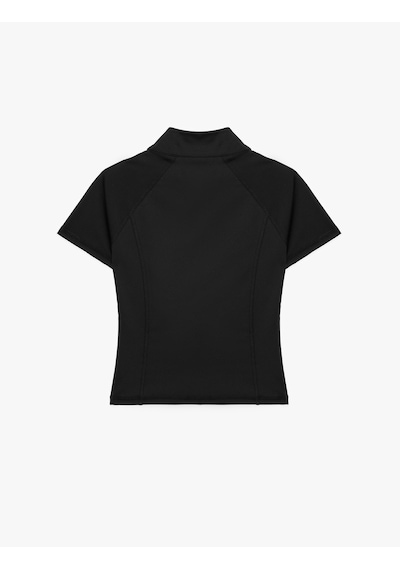 Koton Slim Fit Fermuarlı Dik Yaka Kısa Kollu Spor Tişört Siyah 7wak10024nk