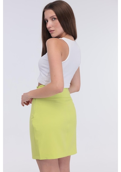 Selectmoda Kadın Zincir Toka Detaylı Modern Şık Mini Etek Yeşil