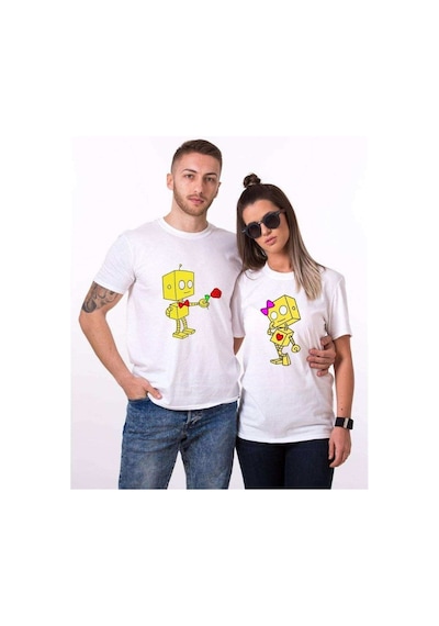 Tshirthane Romantik Robot Sevgili Kombinleri Tshirt Kombini Beyaz