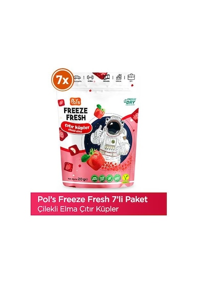 Pol S Freeze Fresh Çıtır Küp Çilekli Elma 20 G X 7 Adet Freeze Dry Dondurularak Kurutulmuş Meyve 20 G