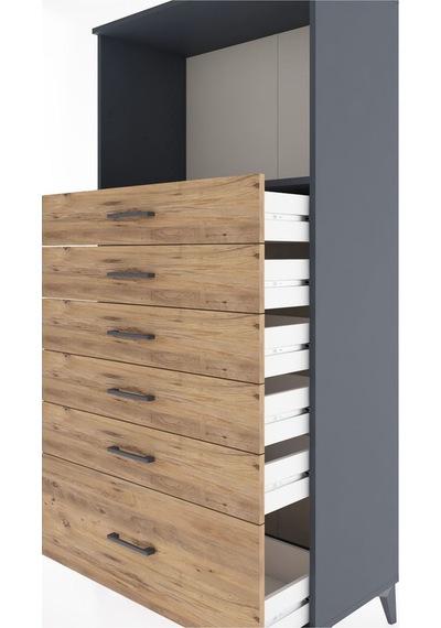 Hyperion Dolap Tek Raflı 6 Çekmeceli 88x44x182 Antrasit-çam Antrasit