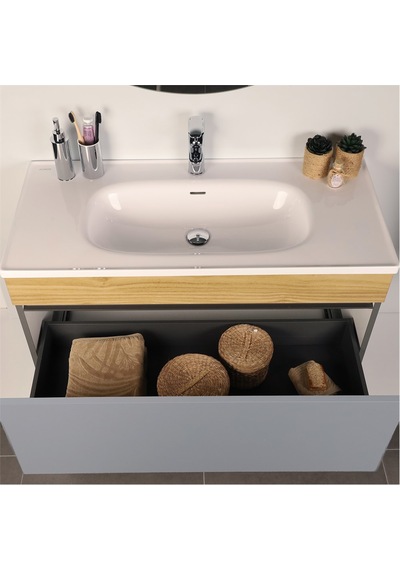 Kobos Harmony 100 Cm Banyo Dolabı Seti Light Grey + Meguro Gri Kobos Harmony 100 Cm Banyo Dolabı Seti Light Grey + Meguro Gri