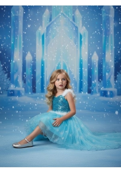 Zekids Kız Çocuk Önü Kısa Arkası Uzun Frozen Abiye Elbise-17118 Mavi