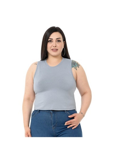 Disentis Büyük Beden Bisiklet Yaka Kolsuz Crop Viskon Açık Gri Body-açık Gri Çok Renkli